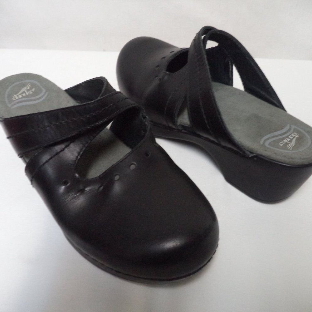 Dansko Black Leather Strap Mules